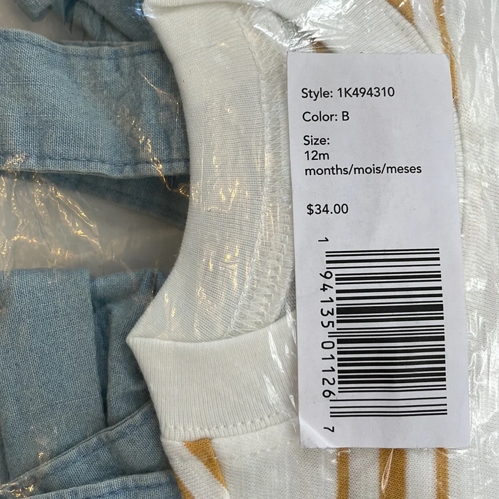 NWT Carter’s Baby Boy Chambray Shortalls & Striped Tee Set 12M